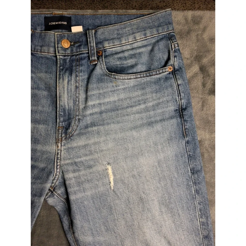J.Crew Mens Distressed Light Wash‎ Straight Leg Denim Jeans Blue